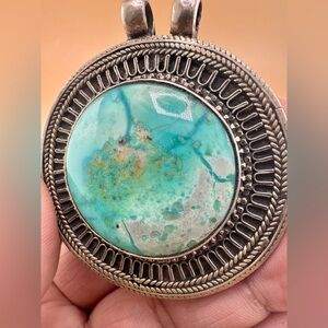 Persian Turquoise Pendant in 925 Sterling Silver – Rare Color Gemstone Jewelry